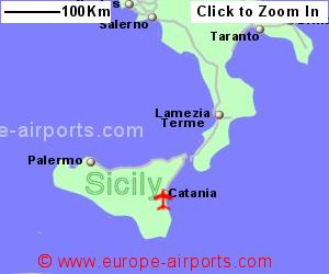 Map showing location of Catania-Fontanarossa airport, Italy