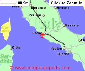 Map showing location of Rome Fiumicino airport, Italy