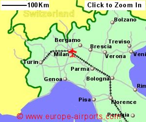 Map showing location of Milan airport, Italy