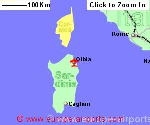 Map showing location of Olbia airport, Italy