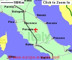 Map showing location of Perugia airport, Italy