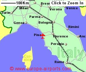 Map showing location of Pisa airport, Italy