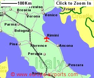 Map showing location of Rimini airport, Italy