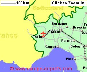 Map showing location of Turin airport, Italy