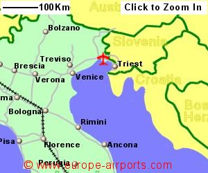 Map showing location of Trieste airport, Italy