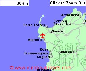 Detailed map showing location of Alghero airport, Italy