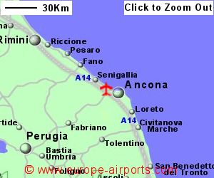 Detailed map showing location of Ancona airport, Italy