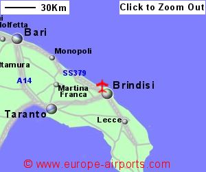 Detailed map showing location of Brindisi airport, Italy