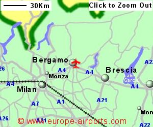 Detailed map showing location of Bergamo airport, Italy