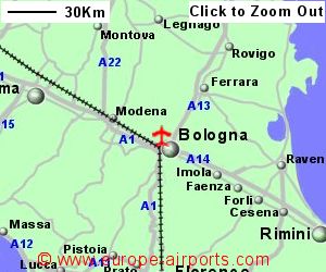 Detailed map showing location of Bologna G. Marconi airport, Italy