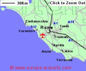 Detailed map showing location of Rome Fiumicino airport, Italy