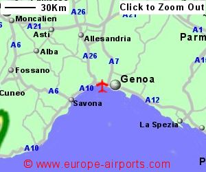 Detailed map showing location of Genoa / Genova airport, Italy