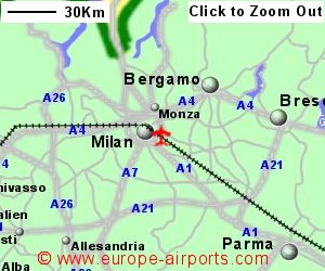 Detailed map showing location of Milan airport, Italy