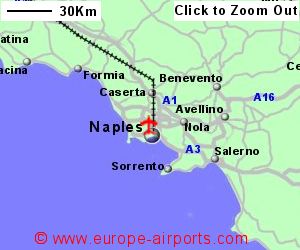 Detailed map showing location of Naples airport, Italy