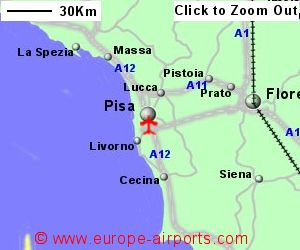 Detailed map showing location of Pisa airport, Italy