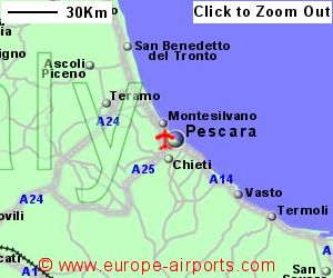 Detailed map showing location of Abruzzo International airport, Italy