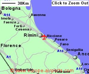 Detailed map showing location of Rimini airport, Italy