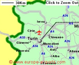 Detailed map showing location of Turin airport, Italy