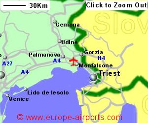 Detailed map showing location of Trieste airport, Italy