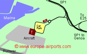 Map of Genoa / Genova airport showing access roads and location of car parks