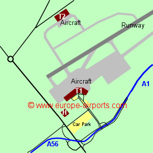 Map of Naples airport showing access roads and location of car parks