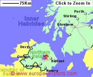 Map showing location of Belfast International airport, uk-and-ire