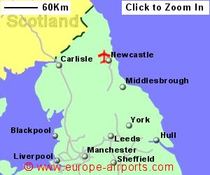 Map showing location of Newcastle airport, uk-and-ire