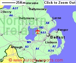 Detailed map showing location of Belfast International airport, uk-and-ire