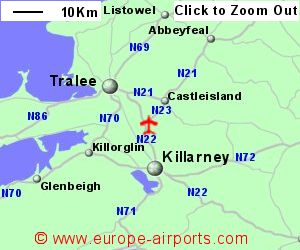 Detailed map showing location of Kerry airport, uk-and-ire