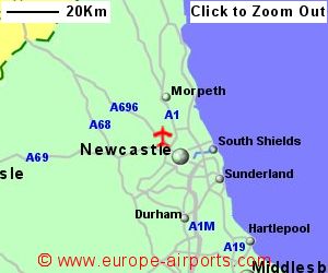 Detailed map showing location of Newcastle airport, uk-and-ire